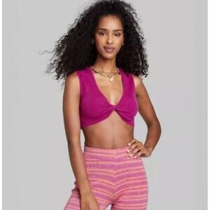 New Wild Fable Women's Pink Ribbed Twist Front‎ Cropped Tank Top Size Large